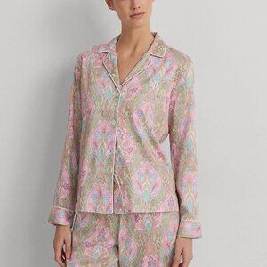 Lauren Ralph Lauren Shirt Women's Pink Green Paisley Long Sleeve Pajama Top XS